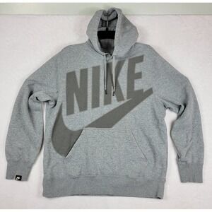 Nike Big Logo Mens Hoodie Large Gray Drawstring Pockets Cuff Logo‎ EC